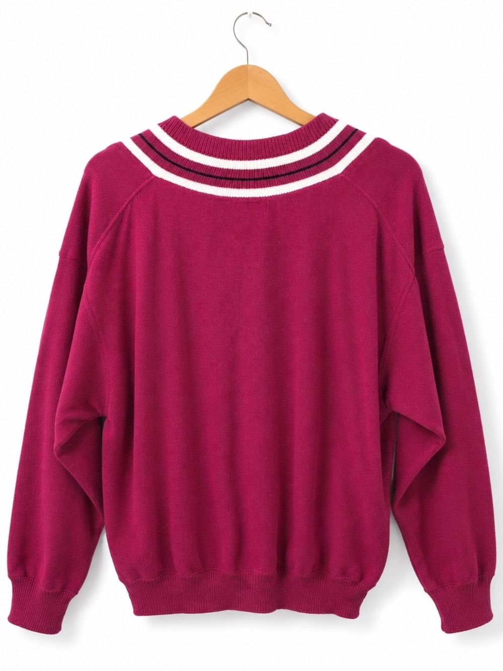 VINTAGE 100% Cotton V-Neck Varsity Sweater Women's Oversized Preppy Knit Size M - Picture 5 of 8